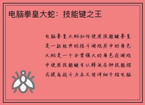 电脑拳皇大蛇：技能键之王