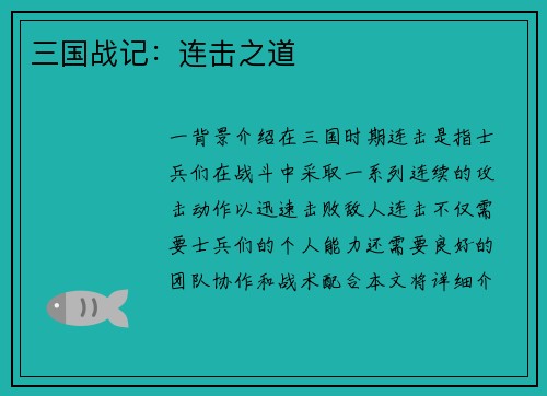 三国战记：连击之道