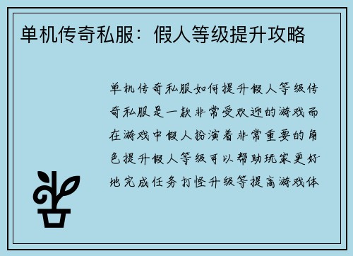 单机传奇私服:假人等级提升攻略